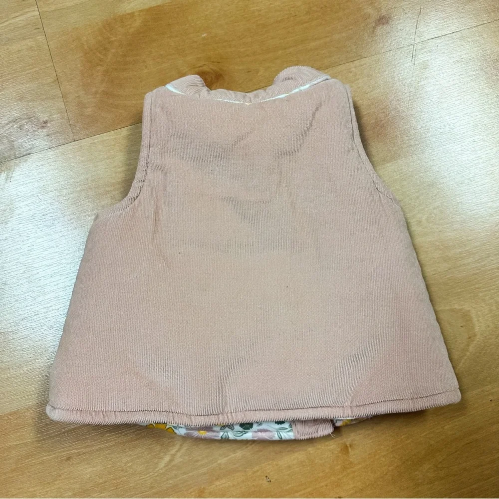 Shabby Chic Pale Pink & Floral Corduroy Cotton Vest Baby Girl 3-6M
